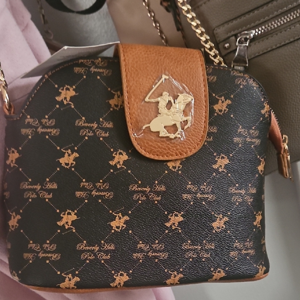 Beverly Hills Polo Club Black and Tan Crossbody Bag